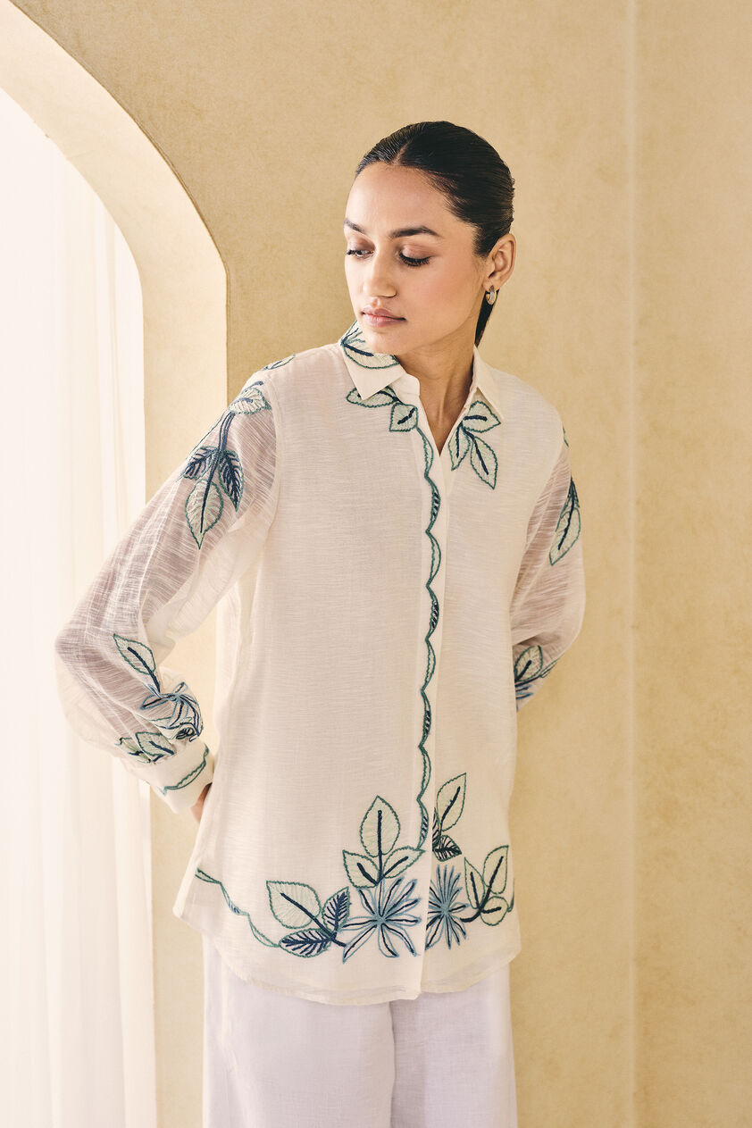Ebonique Hand-embroidered SEWA Mul Top - Ivory, Ivory, image 5